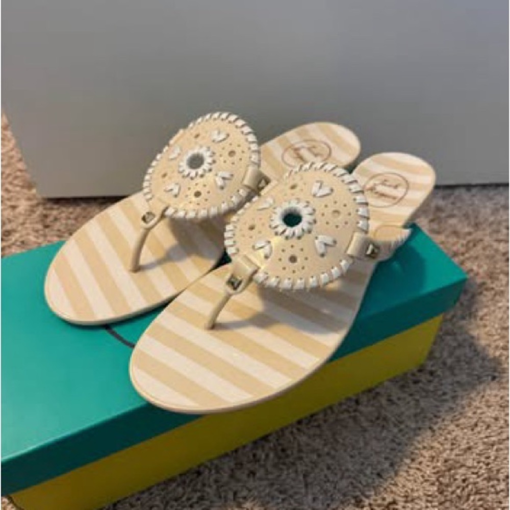 Jack Rogers Bone and White Striped Sandals
